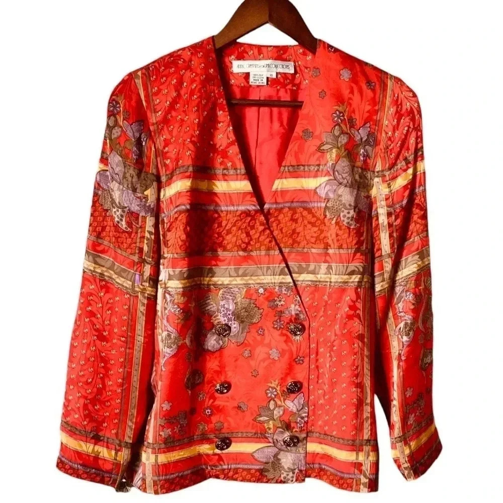 ANNE CRIMMINS for UMI | Vintage 100% Silk Floral Double Breast Jacket Size 10